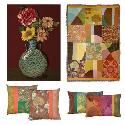 Clematis vase NIN-NIT set, wall-art, kussens en plaid