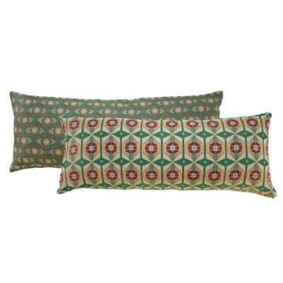 Langwerpig sierkussen XL NIN-NIT bloemen, ruitjes, blauw, groen, rood, beige