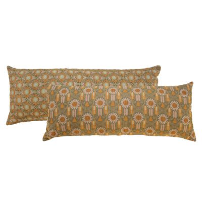 langwerpig XL sierkussen NIN-NIT 90x35 cm, oranje, beige roze, groen, bloemen, bladeren