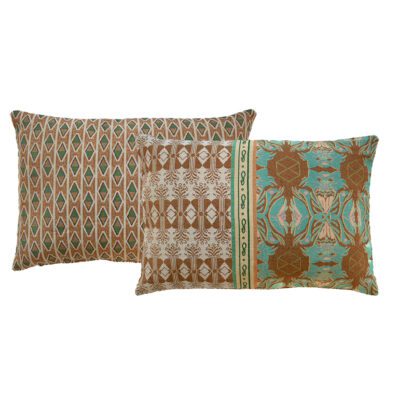 Sierkussen NIN-NIT, beige, bruin, blauw, art deco, beach vibes, bloemen