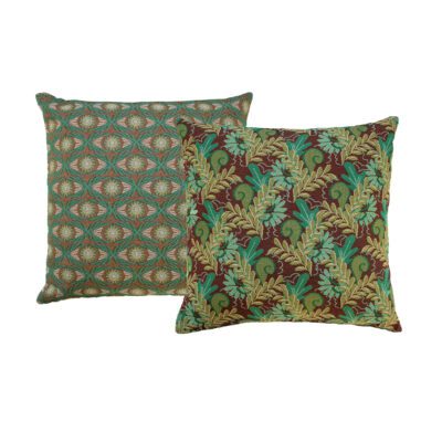 Sierkussen NIN-NIT groen, bruin, bladeren, bloemen, natuurprint