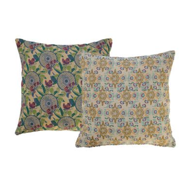 Sierkussen NIN-NIT beige, geel, groen, blauw, rood, bloemen, zonnetjes